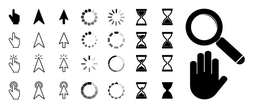 Different Isolated Mouse Pointer, Loading Process, Time Hour Glass, Business Illustration Icons Set