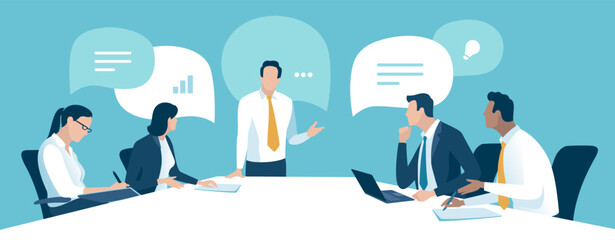 Discussion. Business meeting. Teamwork and communication concept. Vector illustration.
