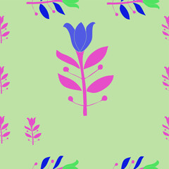 Seamless stylized colored  lilly, leaves . Hand drawn.