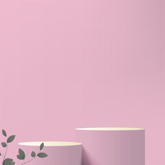 Abstract background with pink color geometric 3d podiums. Vector
