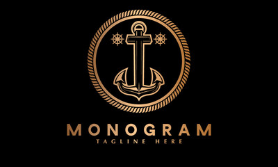 Vintage ship anchor shape abstract monogram vector logo template