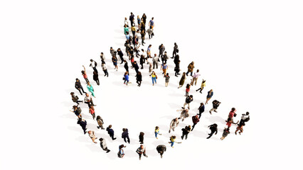 Concept conceptual large community of people forming the wheel chair sign. 3d illustration metaphor for rehabilitation, assistance, accessibility, mobility, safety and help