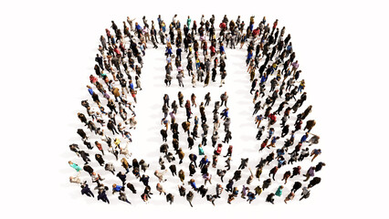 Concept conceptual large community of people forming the hospital sign. 3d illustration metaphor for health care, medical treatment, diagnosis, physician, emergency or surgery