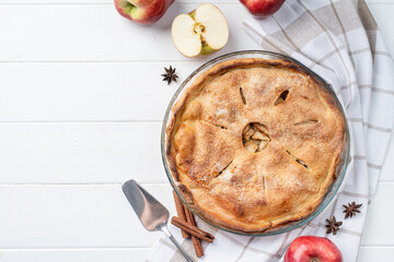 Homemade apple pie with fresh red apples