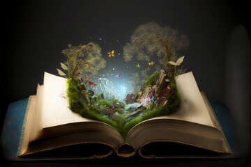 Open book Fantasy. Postproducted generative AI digital illustration.