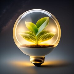 Plant in light bulb illustration made with generative AI technology