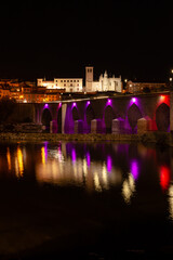 View of the Tordesillas bridge illuminated with LED lights. Long exposure night image