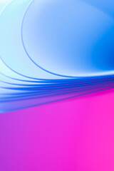 Magenta and blue abstract curvy shape against the colorful pink background. Iridescent futuristic template