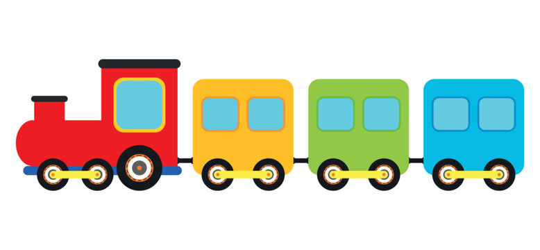 Simple Colorful Train Transportation in Flat Animated Cartoon Vector Illustration