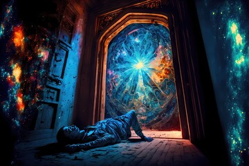 Obraz na płótnie Canvas Trippy psychedelic art astral projection quantum realm, High quality illustration. Generative AI