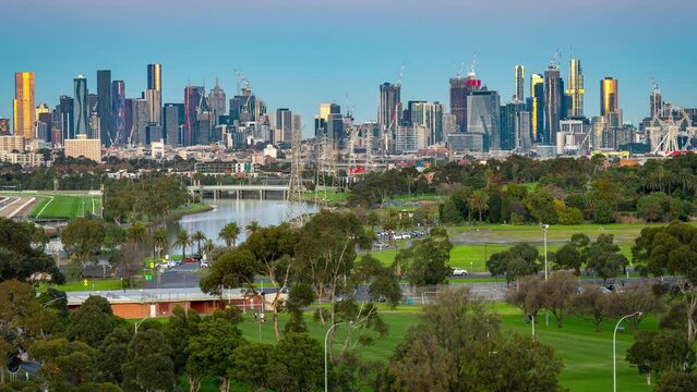 Timelapse of the Melbourne city skyline as seen from Maribyrnong lookout point