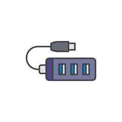 USB HUB filled color icon. linear style sign for mobile concept and web design.