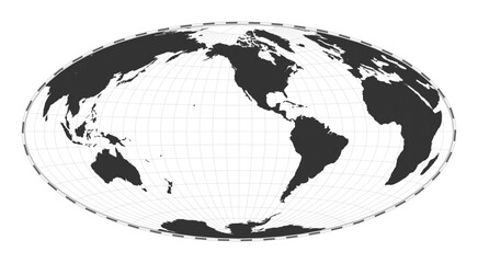 Vector world map in Hammer projection. A plain geographical map with latitude and longitude lines, centered at 120 degrees East longitude.