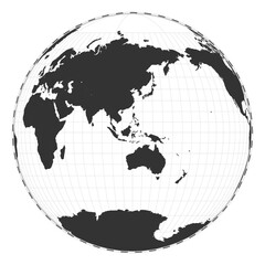 Vector world map. Gilbert's two-world perspective projection. Plain geographical map with latitude and longitude lines. Centered to 120deg W longitude. Vector illustration.