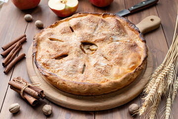 Homemade apple pie with fresh red apples