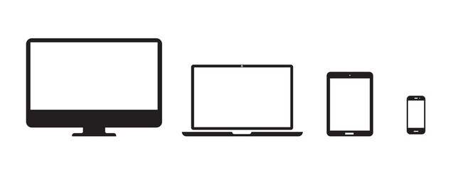 Set of computer monitor, laptop, tablet and mobile phone. Stock vector.