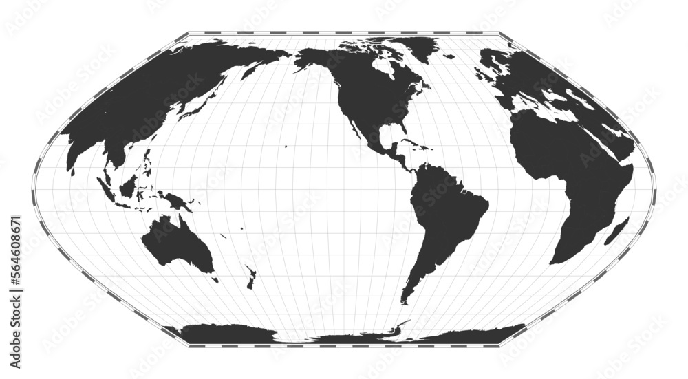 Poster vector world map in eckert vi projection. plain geographical map with latitude and longitude lines, 