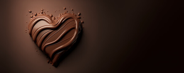 Chocolate heart design, card with copy space for Valentines day, romantic February, dark background, generative AI