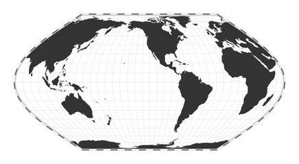 Vector world map. Eckert VI projection. Plain world geographical map with latitude and longitude lines. Centered to 120deg E longitude. Vector illustration.