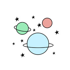 vector image of 3 planets and stars