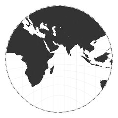 Vector world map. Gnomonic projection. Plain world geographical map with latitude and longitude lines. Centered to 60deg W longitude. Vector illustration.