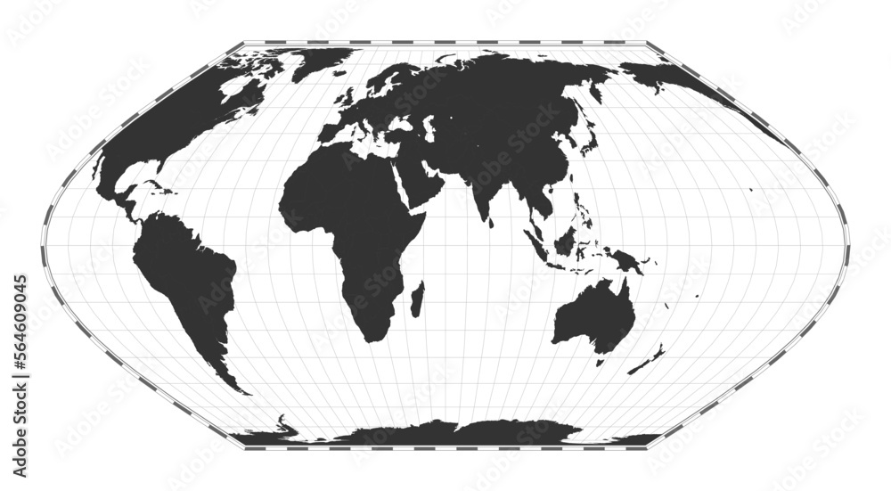 Poster vector world map. eckert vi projection. plain world geographical map with latitude and longitude lin