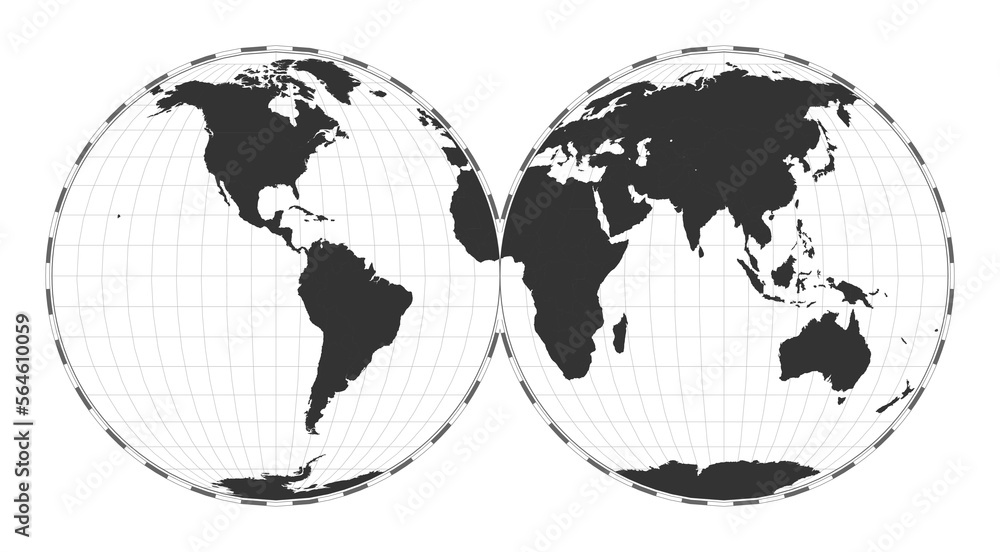 Poster vector world map. mollweide projection interrupted into two (equal-area) hemispheres. plain world ge