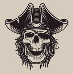 Vector illustration skull pirate on a light background