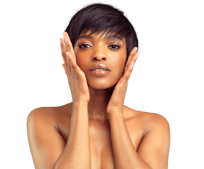PNG Studio portrait of a beautiful young woman touching her cheeks