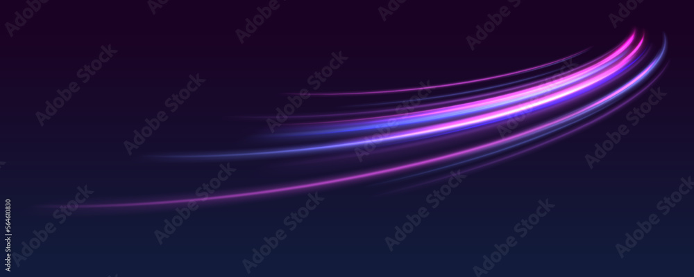 Poster Neon color glowing lines background, high-speed light trails effect. Futuristic dynamic motion technology.