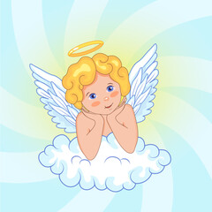 Cute angel on the cloud. Cupid.