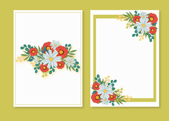 Greeting card, invitation, summer and spring flowers, folk style.
