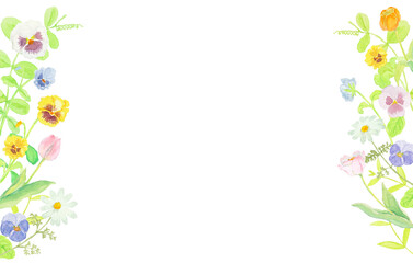 水彩絵の具で描いた優しい春の草花背景