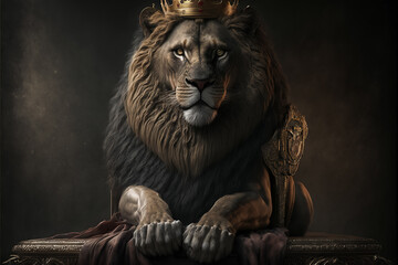 Fototapeta na wymiar .A lion dressed like a king with a crown generative ai