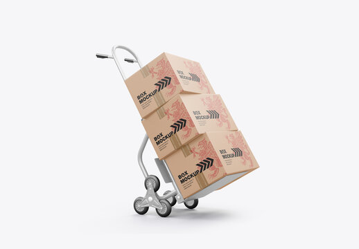 Hand Truck With Boxes Mockup