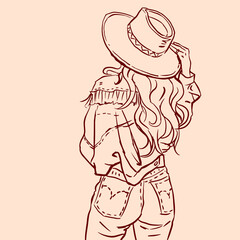 illustration of cowgirl in hat vector for card illustration decoration