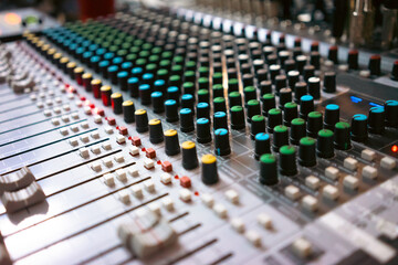 Digital sound station control panel. Equalizer, mixer and professional equipment