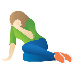 Depressed woman crying while lying on floor. Concept of mental disorder, sorrow and depression. Physical and emotional violence against women. Vector illustration