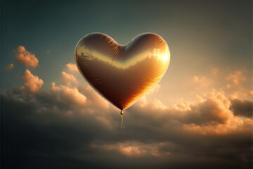 Fototapeta premium A heart-shapes balloon, rising towards the sky, representing the limitless potential of love - AI Generated