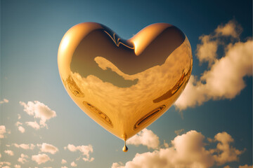Fototapeta premium A heart-shapes balloon, rising towards the sky, representing the limitless potential of love - AI Generated