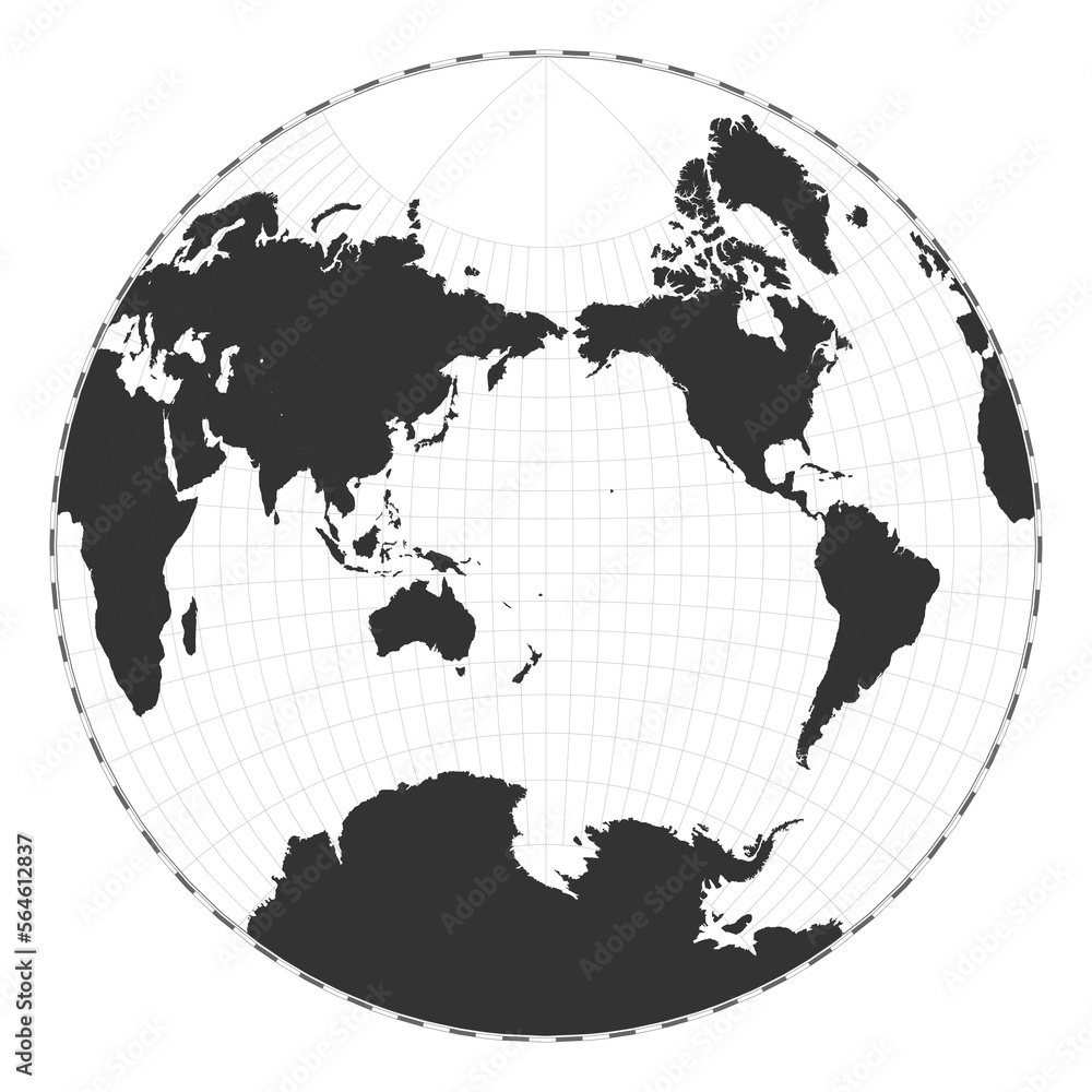 Poster vector world map. van der grinten ii projection. plain world geographical map with latitude and long
