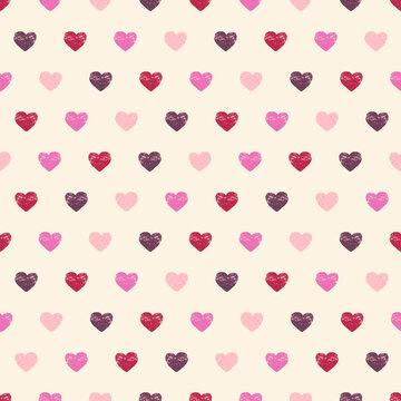 Cute Small Grungy Hearts Vector Seamless Valentine Pattern
