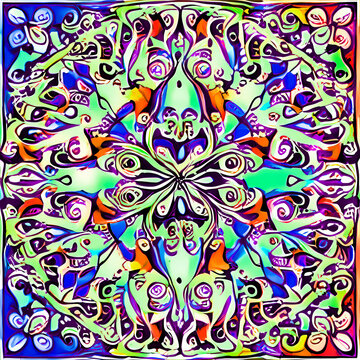 Generative AI, ornate multi-colored paint streaks, symmetrical fractal patterns