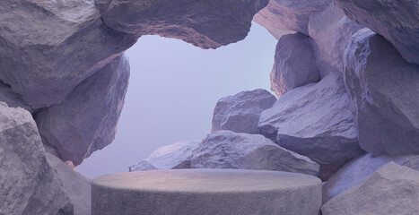 pastel geometric Stone and Rock shape background, minimalist mockup for podium display or showcase,...