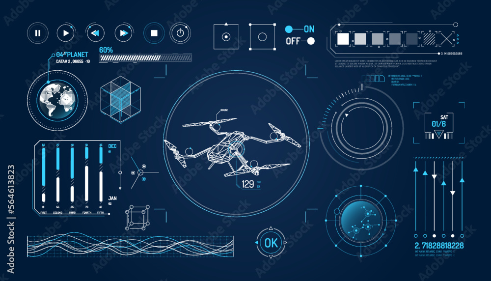 Poster set of infographic elements about drone and geolocation.