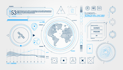 Set of infographic elements about satellite and data input.