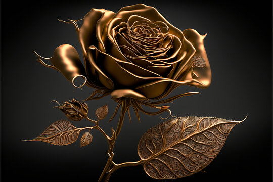 Beautiful gold rose flower. Valentine and romance. Generative ai