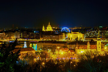 Budapest's cityscape from the top of the Buda's hill at night, Hungary