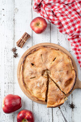 Homemade apple pie with fresh red apples