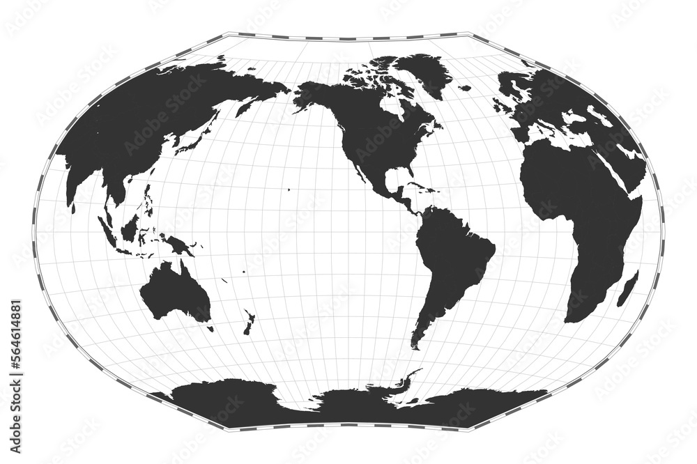 Poster vector world map. ginzburg v projection. plain world geographical map with latitude and longitude li